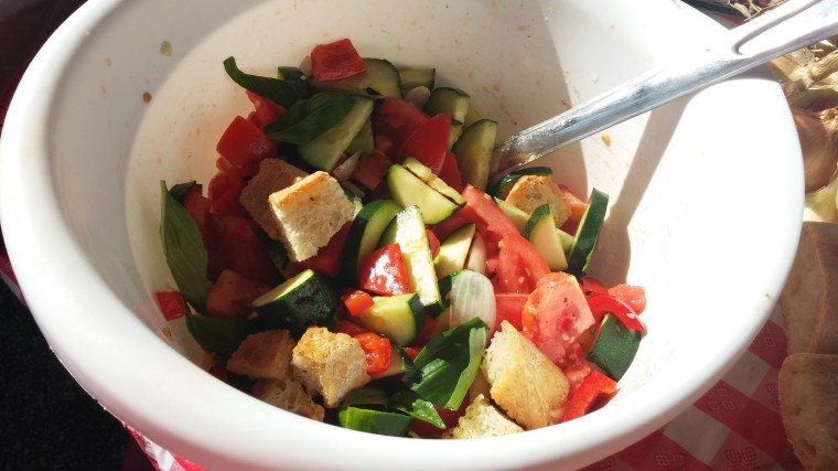 Grilled Panzanella is a Tuscan salad of fresh, seasonal vegetables, and grilled Italian bread. 