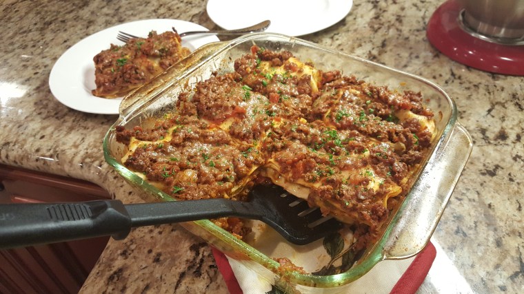 Layers of pasta, meat sauce and cheese...what's not to love?